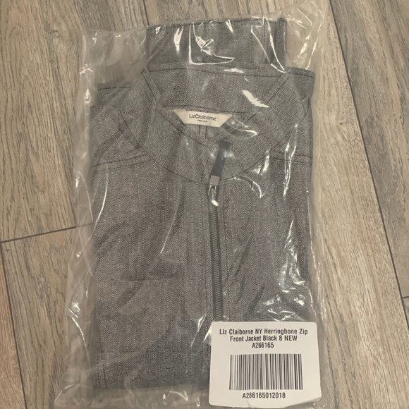 NWT LIZ CLAIBORNE NY HERRINGBONE BLACK ZIP JACKET 8 & 16 - Picture 9 of 15